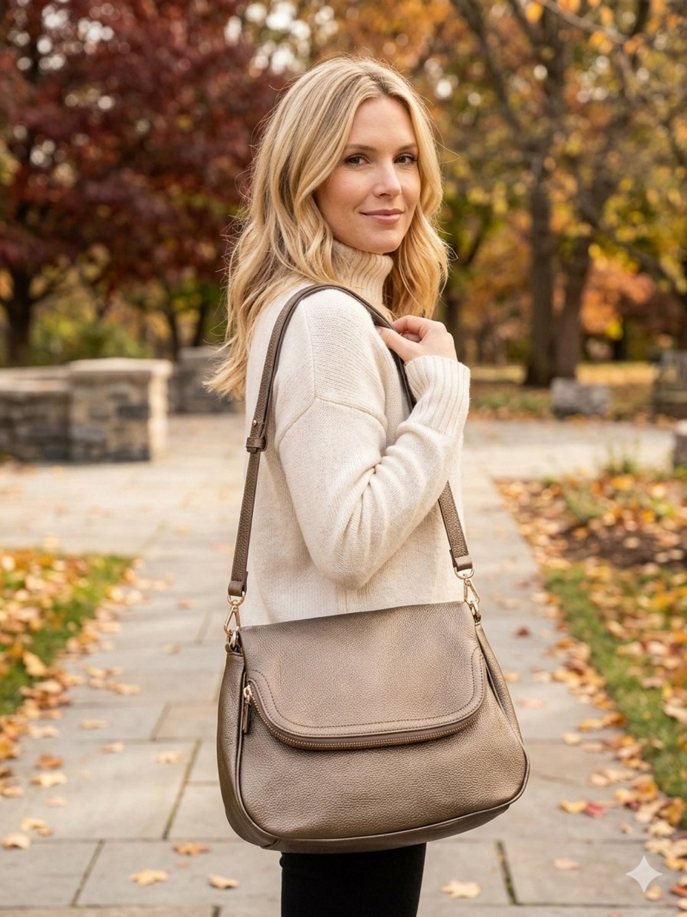 Tote Le Monde Venice genuine leather bronze, metallic Shoulder/ Crossbody Bag.